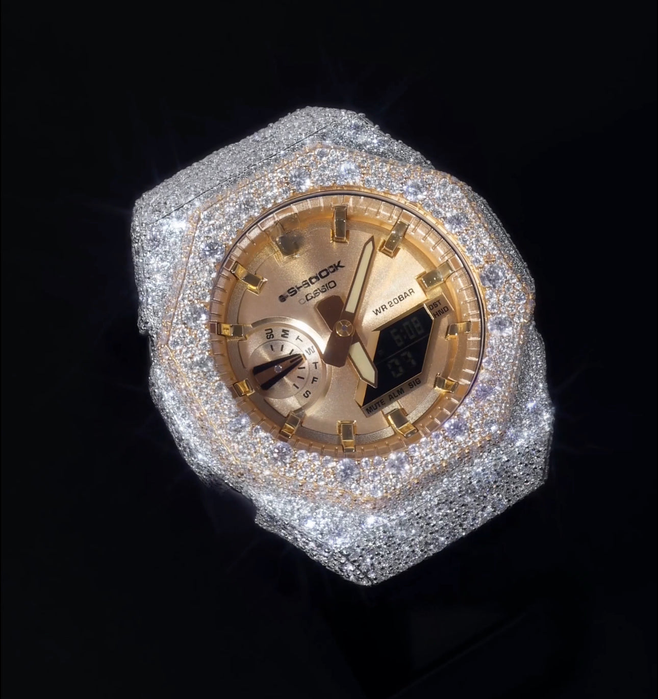 G-Shock GA-2100 men’s watch with a two-tone VVS Moissanite bezel