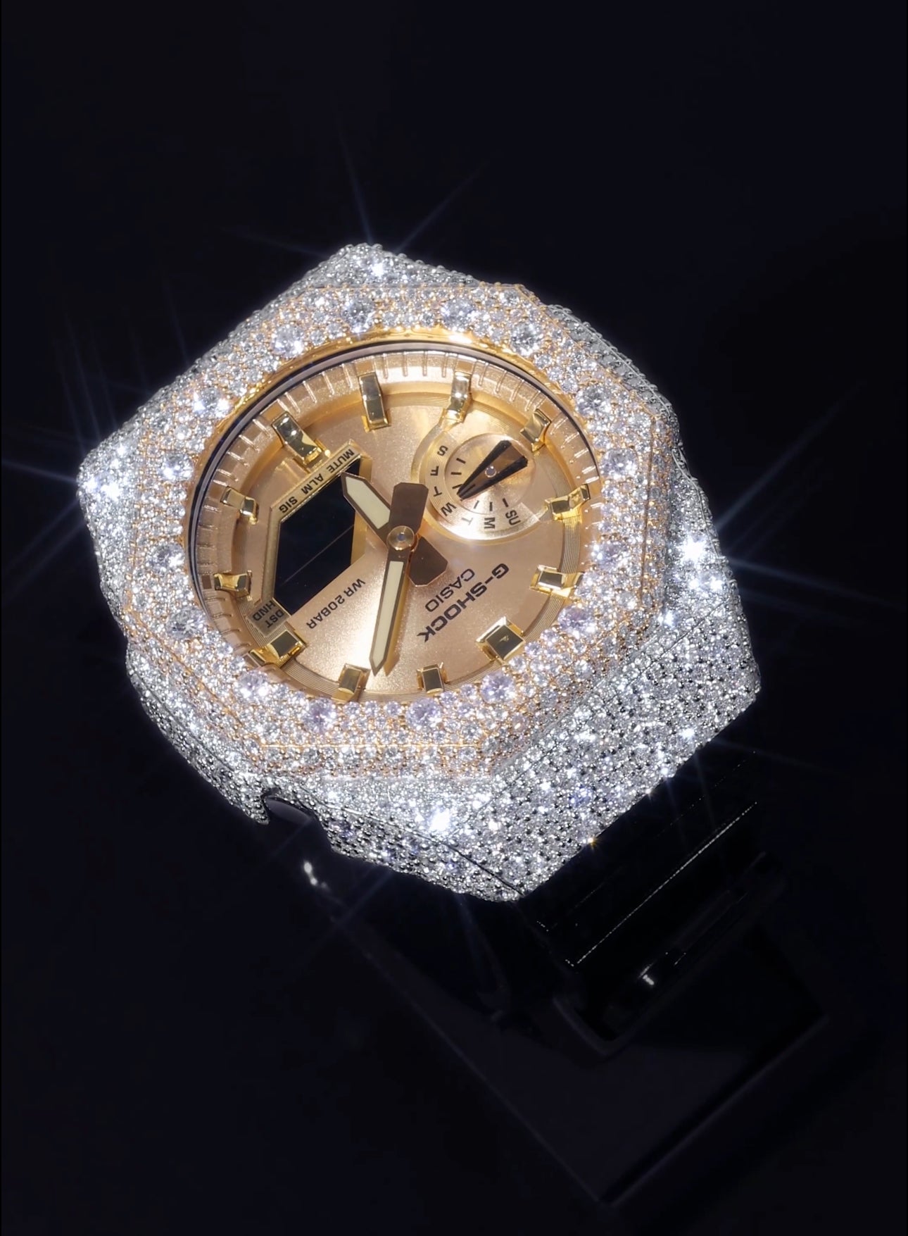 G-Shock GA-2100 men’s watch with a two-tone VVS Moissanite bezel