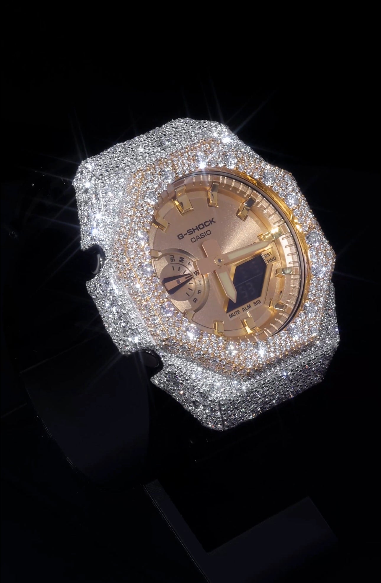 G-Shock GA-2100 men’s watch with a two-tone VVS Moissanite bezel