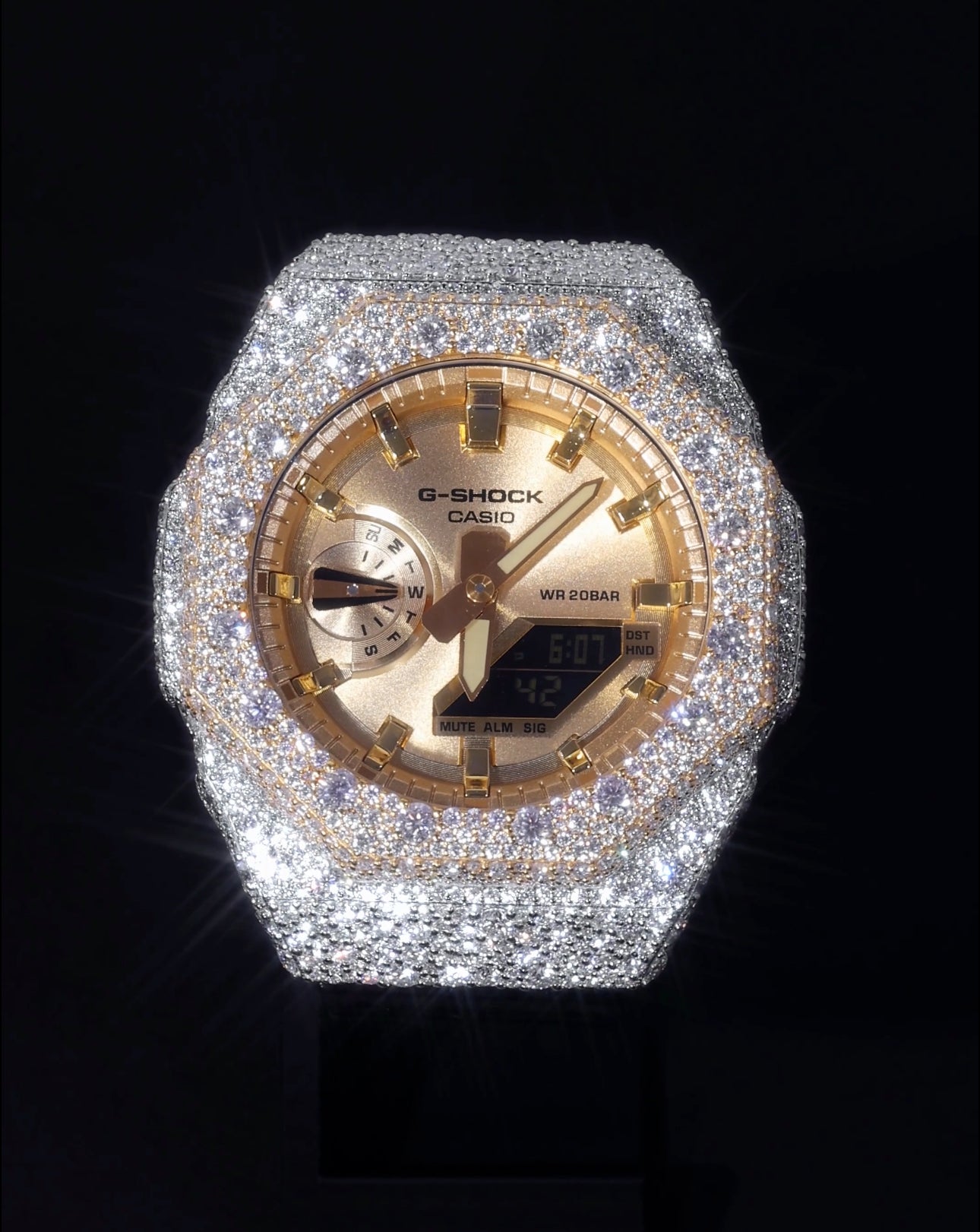 G-Shock GA-2100 men’s watch with a two-tone VVS Moissanite bezel