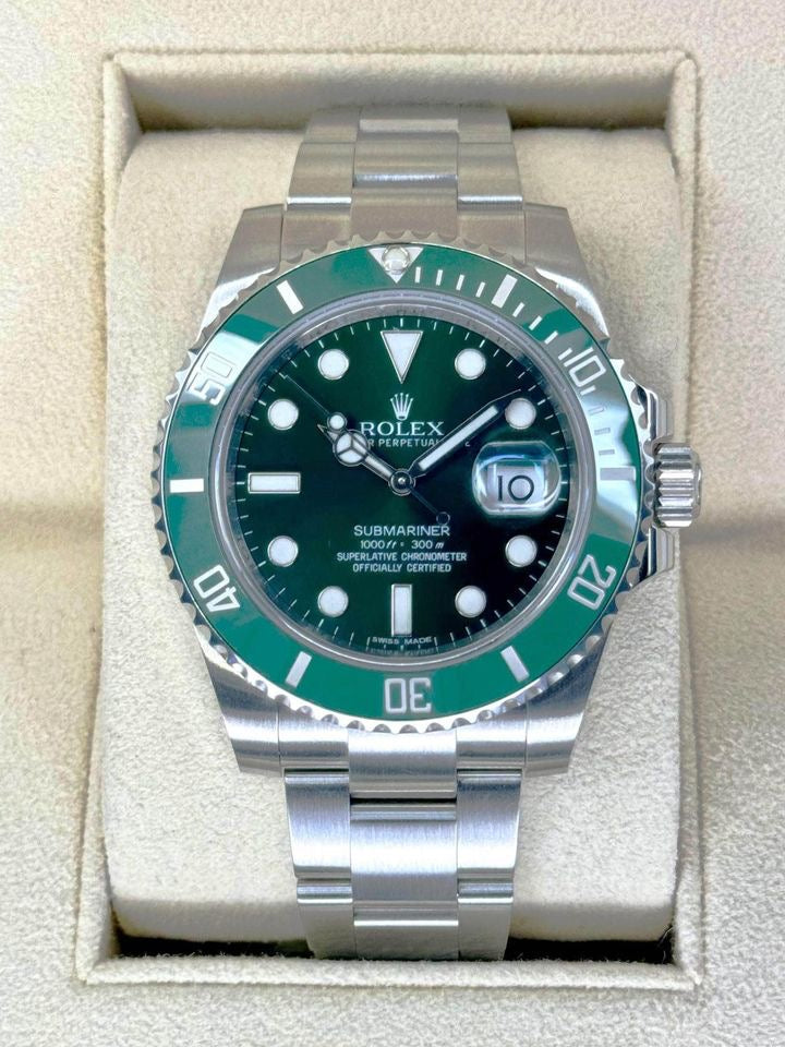 The Rolex 116610LV, or "Hulk," 2016 watch box card
