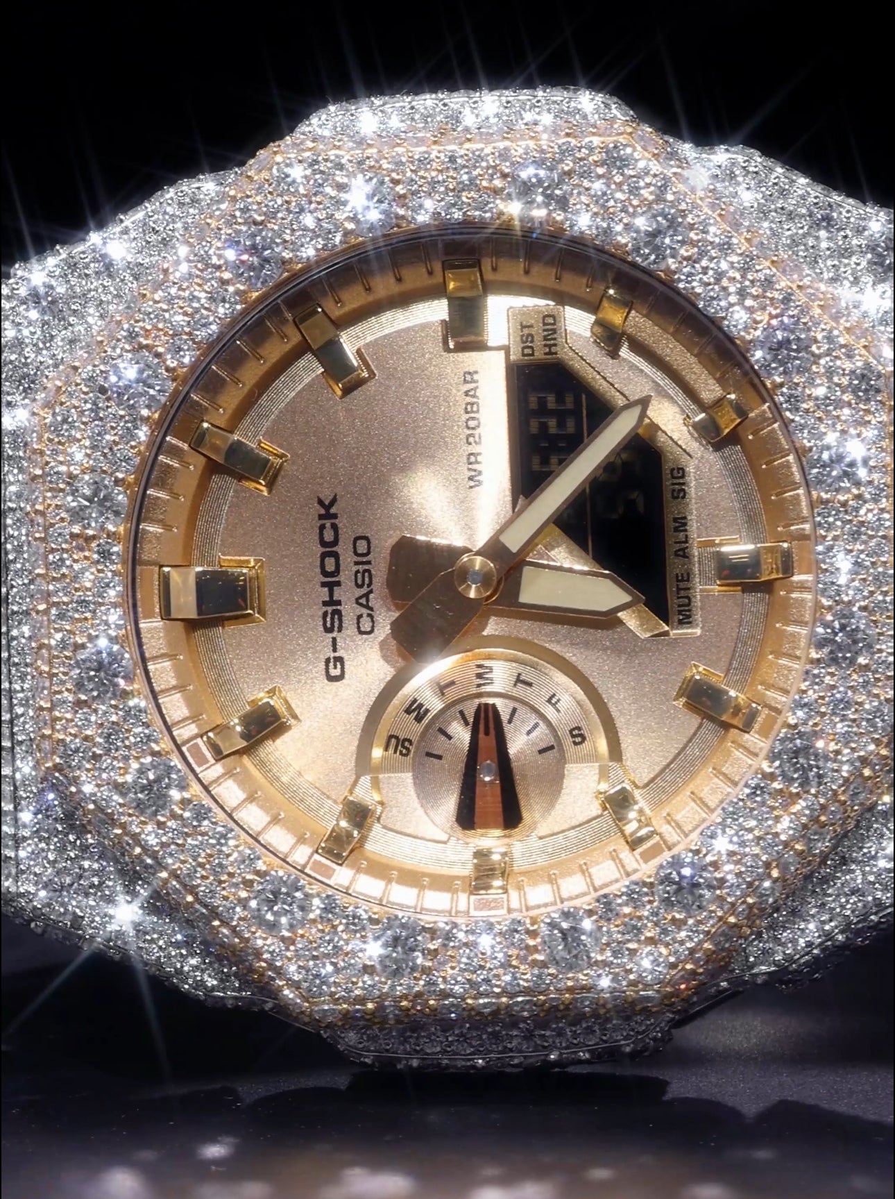 G-Shock GA-2100 men’s watch with a two-tone VVS Moissanite bezel